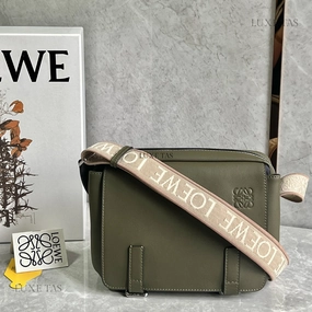 Khaki Green Xs Military Messenger Bag In Supple Smooth Calfskin And Jacquard Leather Crossbody Bag for Men
