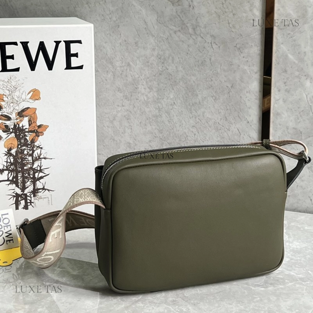 Khaki Green Xs Military Messenger Bag In Supple Smooth Calfskin And Jacquard Leather Crossbody Bag for Men