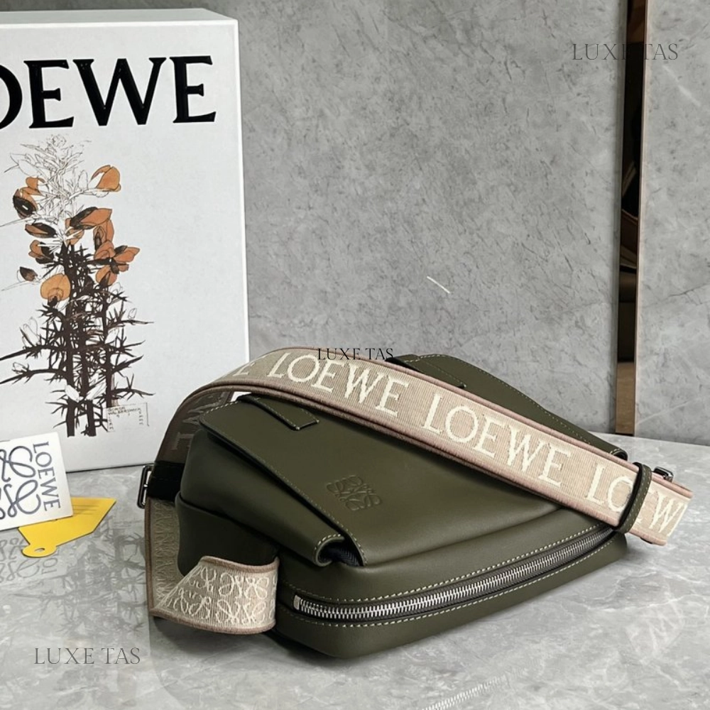 Khaki Green Xs Military Messenger Bag In Supple Smooth Calfskin And Jacquard Leather Crossbody Bag for Men