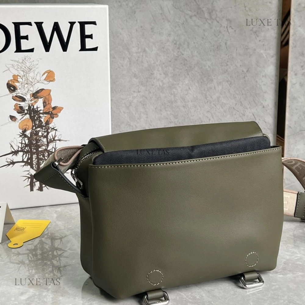 Khaki Green Xs Military Messenger Bag In Supple Smooth Calfskin And Jacquard Leather Crossbody Bag for Men