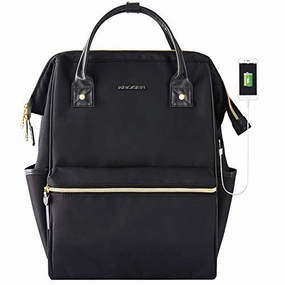 KROSER Laptop Backpack 15.6 Inch Stylish School Computer Backpack Casual Daypack Laptop Bag Water Repellent Nylon Business Bag Tablet with USB Port for Travel/Business/College/Women/Men-Black