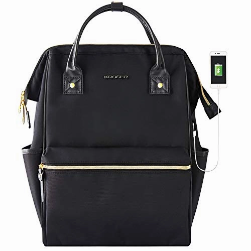 KROSER Laptop Backpack 15.6 Inch Stylish School Computer Backpack Casual Daypack Laptop Bag Water Repellent Nylon Business Bag Tablet with USB Port for Travel/Business/College/Women/Men-Black