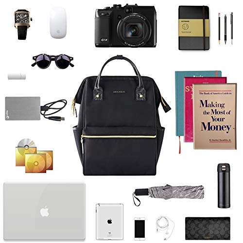 KROSER Laptop Backpack 15.6 Inch Stylish School Computer Backpack Casual Daypack Laptop Bag Water Repellent Nylon Business Bag Tablet with USB Port for Travel/Business/College/Women/Men-Black