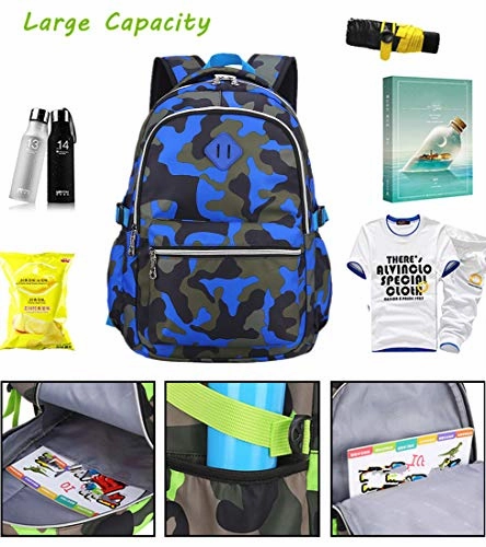 Ladyzone Camo School Backpack Lightweight Schoolbag Travel Camp Outdoor Daypack (Camouflage BlueNS)