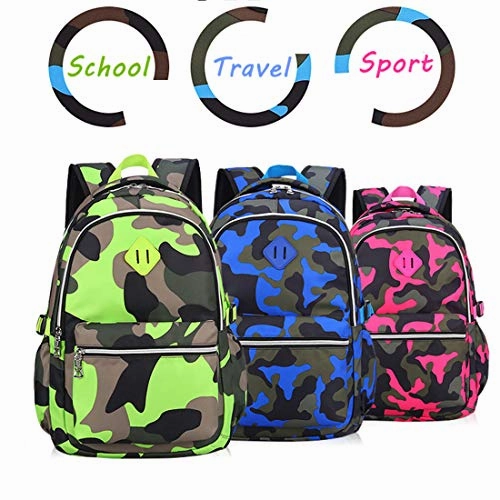 Ladyzone Camo School Backpack Lightweight Schoolbag Travel Camp Outdoor Daypack (Camouflage BlueNS)