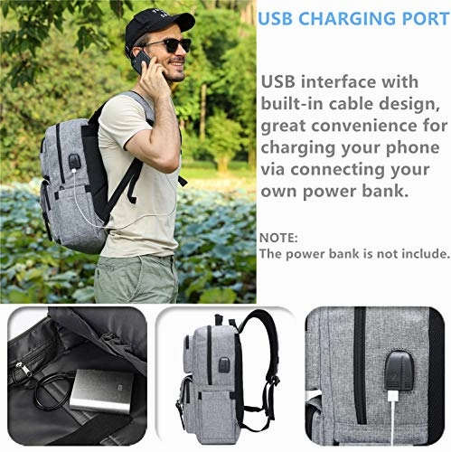 Laptop Backpack Women Men College Backpacks Bookbag Vintage Backpack Book Bag Fashion Back Pack Anti Theft Travel Backpacks with Charging Port fit 15.6 Inch Laptop Grey