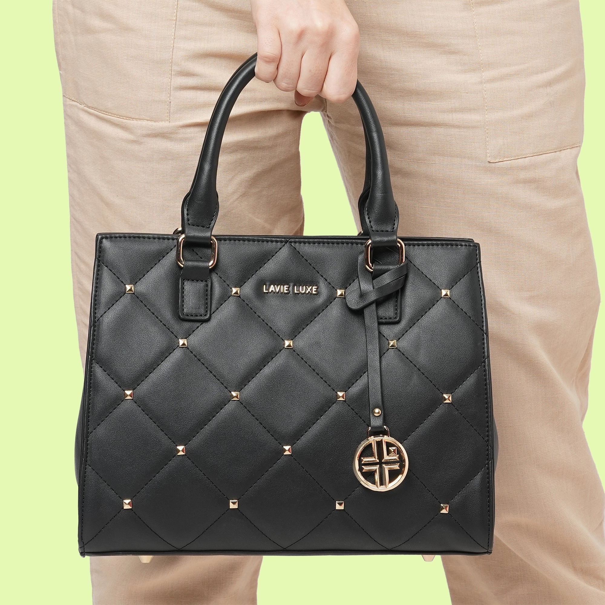 Lavie Luxe Black Medium Women's Stud Shelly Satchel Bag