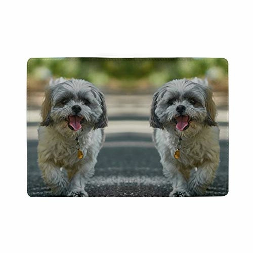 Leather Passport Cover Set White Black Shih Tzu Dog Men Women Protector Case/Travel Wallet/ID