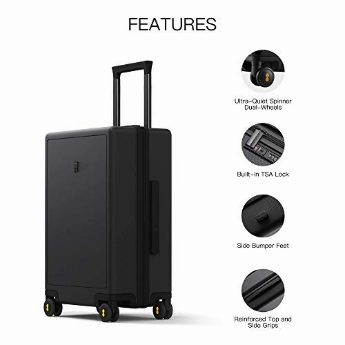 LEVEL8 Carry-On Luggage, 20 Hardshell Suitcase, Lightweight PC Textured Hardside Spinner Trolley for Luggage, TSA Approved Cabin Luggage with 8 Spinner Wheels, Black, 20-Inch Carry-On