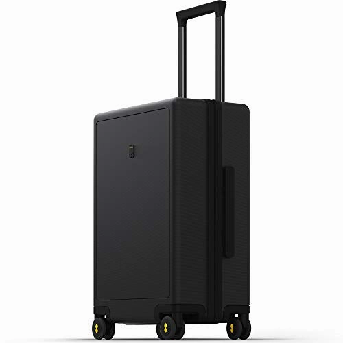 LEVEL8 Carry-On Luggage, 20 Hardshell Suitcase, Lightweight PC Textured Hardside Spinner Trolley for Luggage, TSA Approved Cabin Luggage with 8 Spinner Wheels, Black, 20-Inch Carry-On