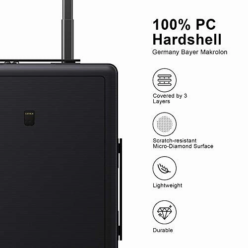 LEVEL8 Carry-On Luggage, 20 Hardshell Suitcase, Lightweight PC Textured Hardside Spinner Trolley for Luggage, TSA Approved Cabin Luggage with 8 Spinner Wheels, Black, 20-Inch Carry-On