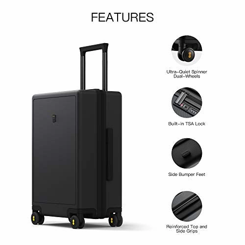 LEVEL8 Elegance Matte Carry-On Luggage, 20 Hardside Suitcase, Lightweight PC Matte Hardcase Spinner Trolley for Luggage, TSA Approved Cabin Luggage with 8 Spinner Wheels- Black, 20-Inch Carry-On