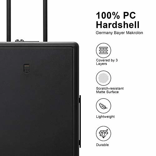 LEVEL8 Elegance Matte Carry-On Luggage, 20 Hardside Suitcase, Lightweight PC Matte Hardcase Spinner Trolley for Luggage, TSA Approved Cabin Luggage with 8 Spinner Wheels- Black, 20-Inch Carry-On