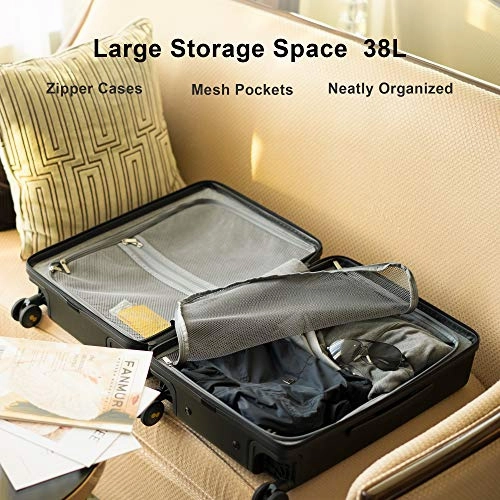 LEVEL8 Elegance Matte Carry-On Luggage, 20 Hardside Suitcase, Lightweight PC Matte Hardcase Spinner Trolley for Luggage, TSA Approved Cabin Luggage with 8 Spinner Wheels- Black, 20-Inch Carry-On