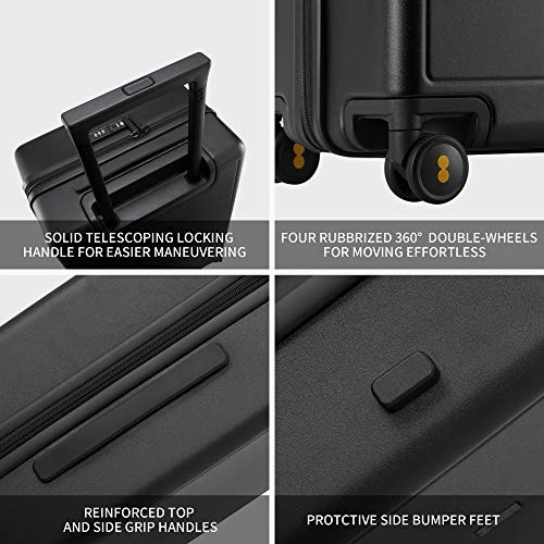 LEVEL8 Elegance Matte Carry-On Luggage, 20 Hardside Suitcase, Lightweight PC Matte Hardcase Spinner Trolley for Luggage, TSA Approved Cabin Luggage with 8 Spinner Wheels- Black, 20-Inch Carry-On