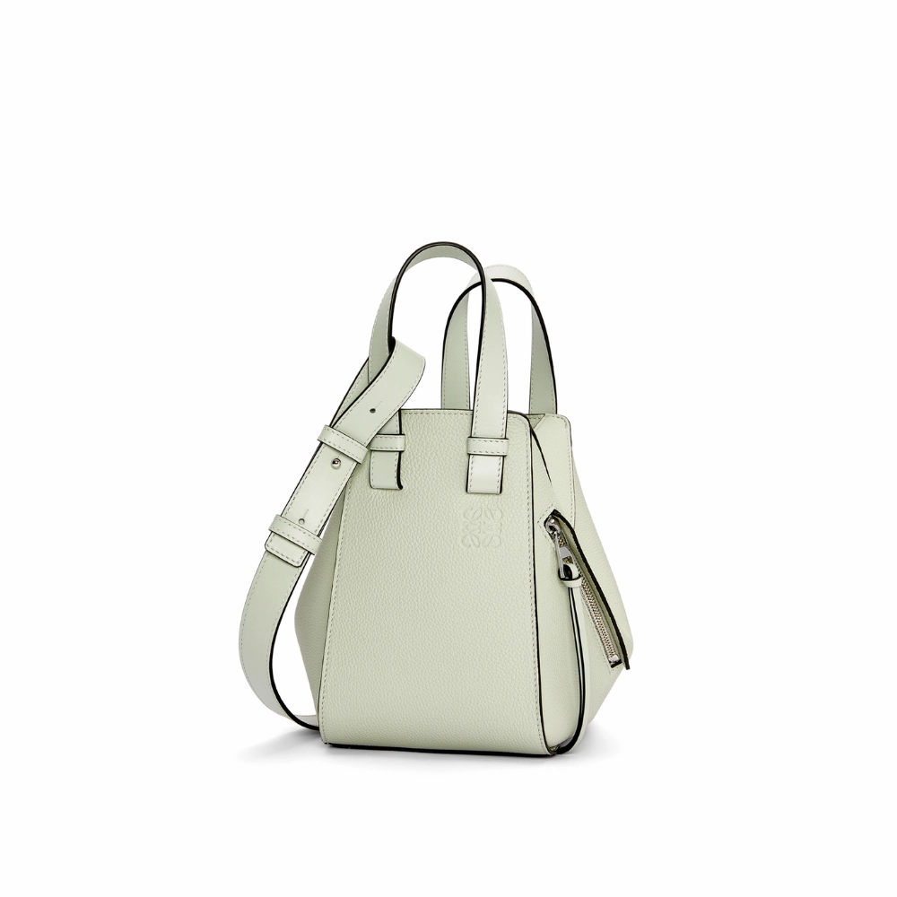 Light Celadon Compact Hammock Bag In Soft Grained Calfskin Leather Crossbody Bag for Women