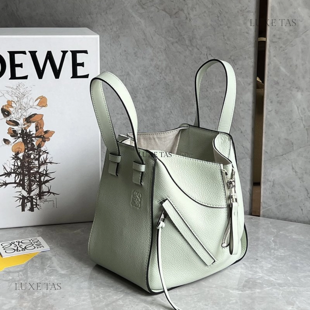 Light Celadon Compact Hammock Bag In Soft Grained Calfskin Leather Crossbody Bag for Women