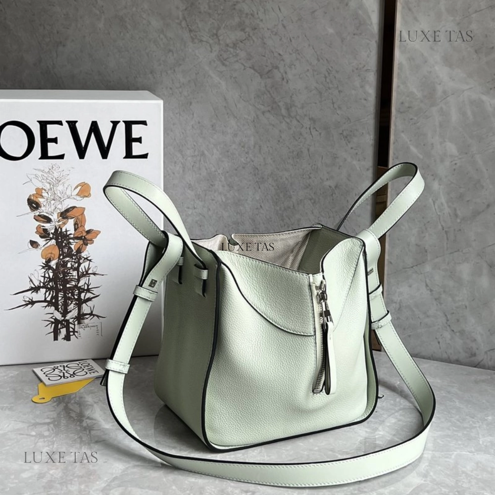 Light Celadon Compact Hammock Bag In Soft Grained Calfskin Leather Crossbody Bag for Women