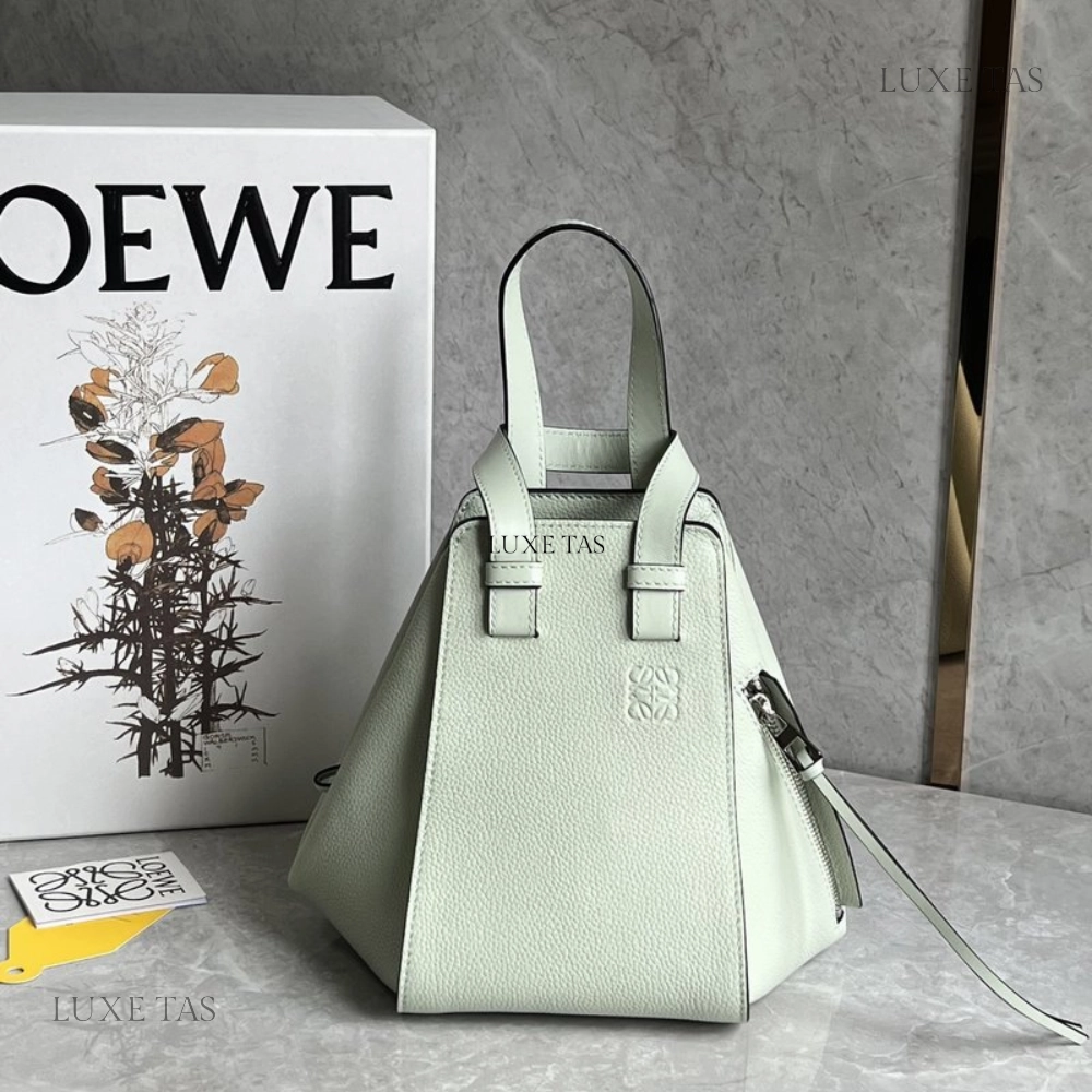 Light Celadon Compact Hammock Bag In Soft Grained Calfskin Leather Crossbody Bag for Women