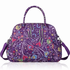 Lily & Drew Carry On Weekender Overnight Travel Shoulder Bag for 15.6 Inch Laptop Computers for Women (Purple-Peace-Hearts)