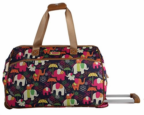 Lily Bloom Luggage Designer Pattern Suitcase Wheeled Duffel Carry On Bag (14in, Elephant Rain)