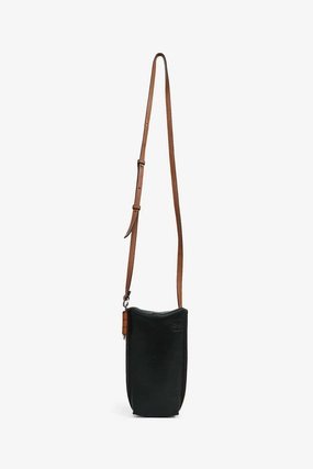 Loewe Black/Brown Leather Phone Pouch Crossbody (As Is)