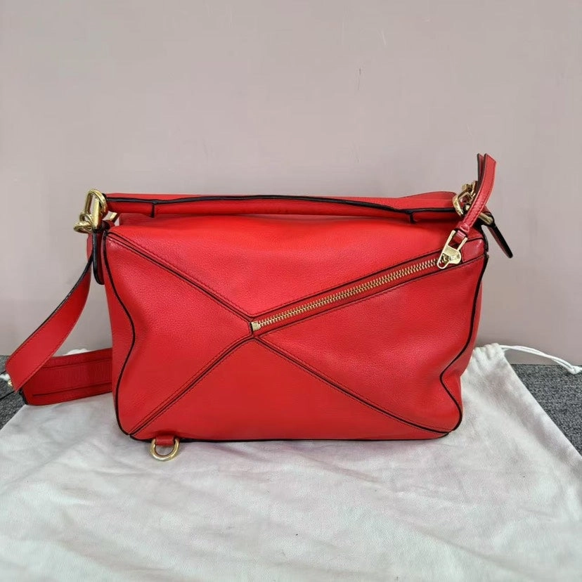 Loewe Puzzle Bag Red Large Leather Crossbody Shoulder Bag