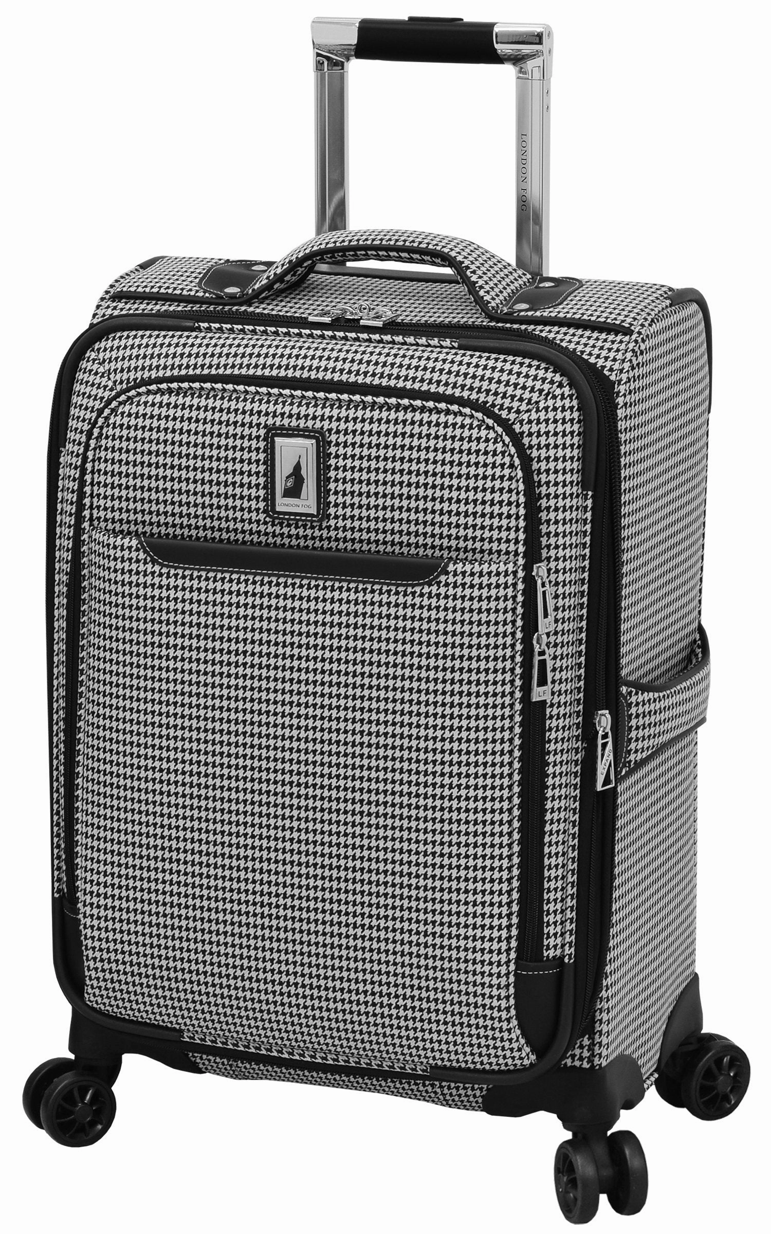 London Fog Cambridge II 4 Piece Set (Satchel, 20", 25", 29"), Black White Houndstooth