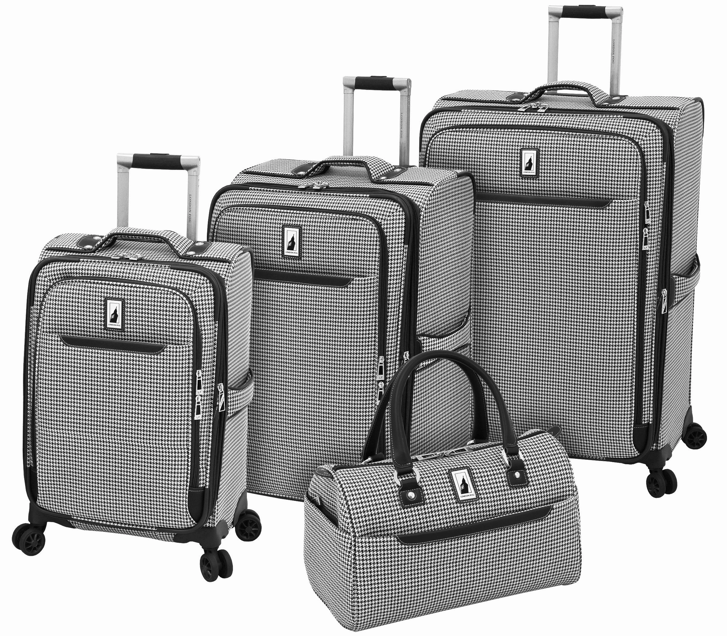 London Fog Cambridge II 4 Piece Set (Satchel, 20", 25", 29"), Black White Houndstooth
