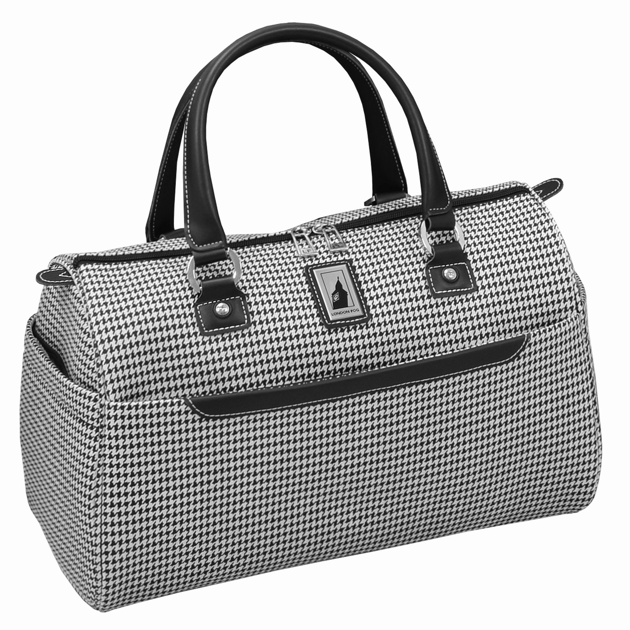 London Fog Cambridge II 4 Piece Set (Satchel, 20", 25", 29"), Black White Houndstooth