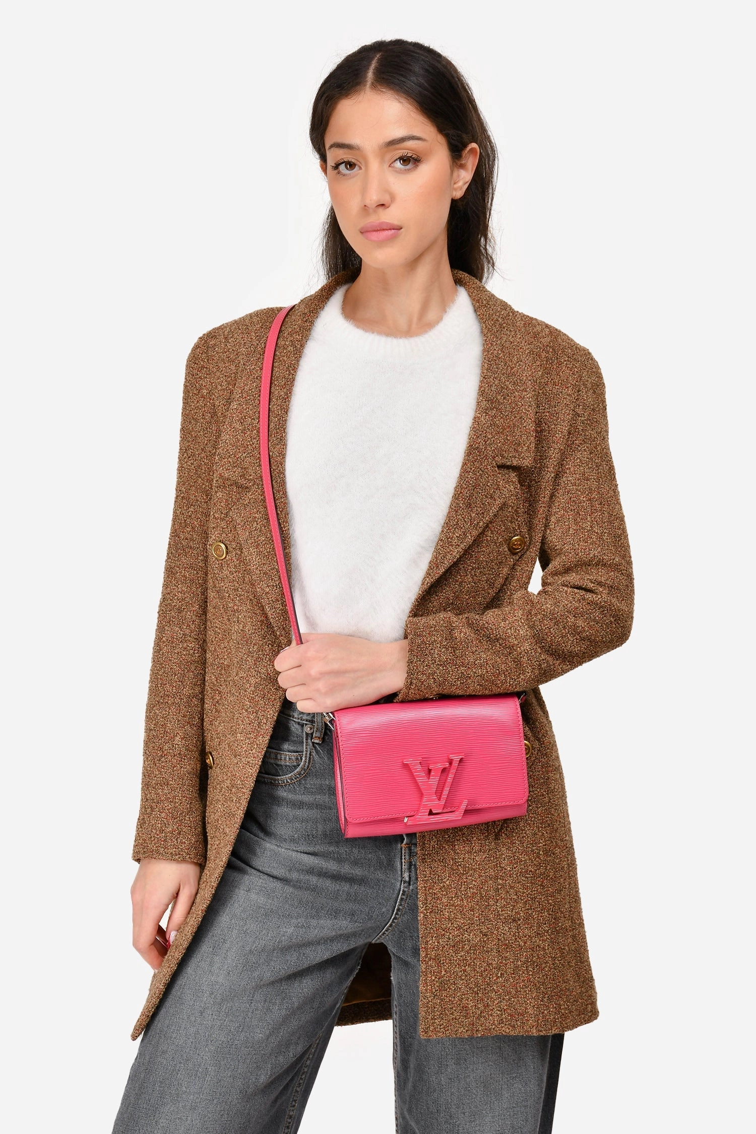 Louis Vuitton 2014 Fuchsia Epi Leather Louise Clutch With Strap