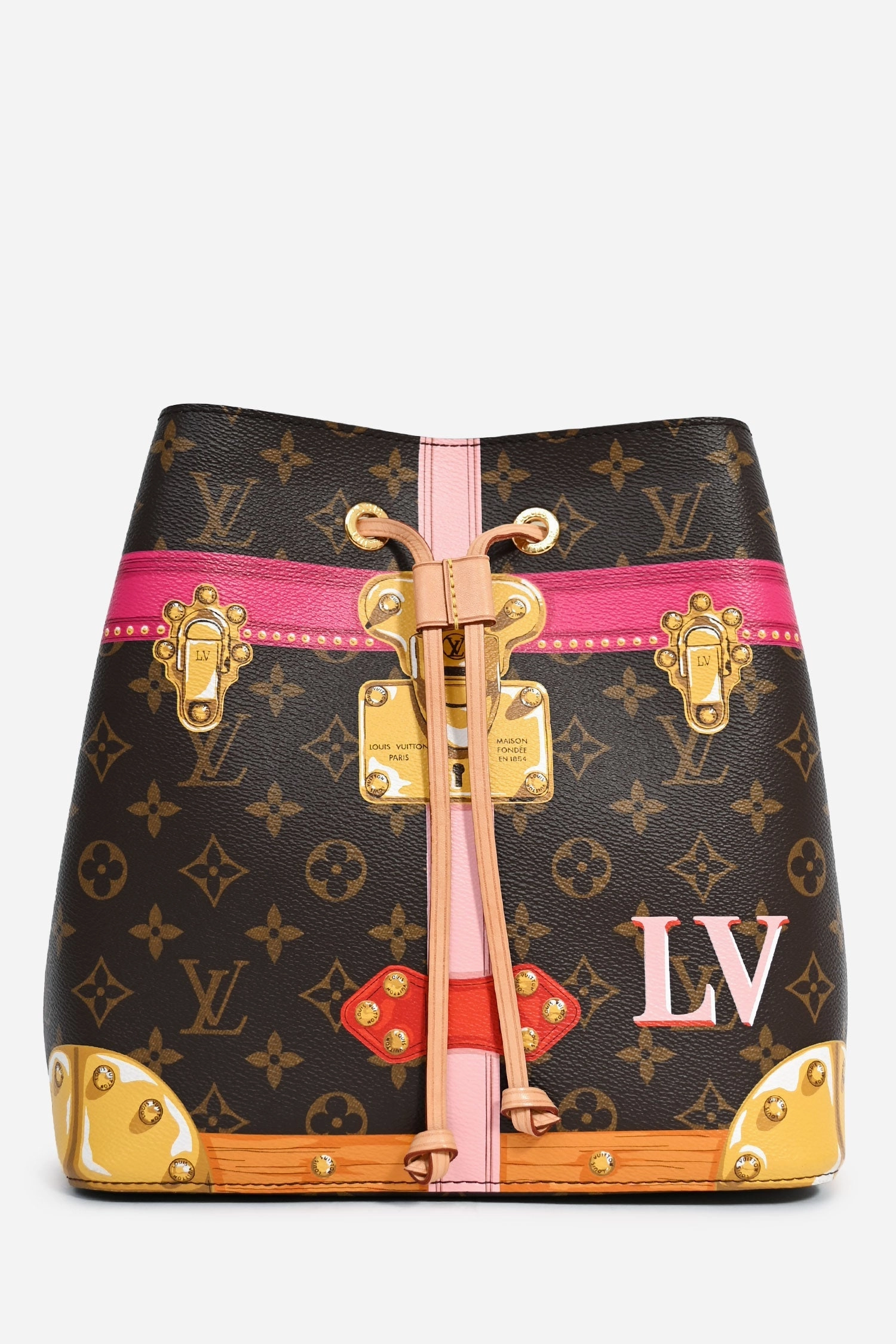 Louis Vuitton 2018 Monogram/Pink Logo 'Neo Noe' Bucket Bag with 2 Straps