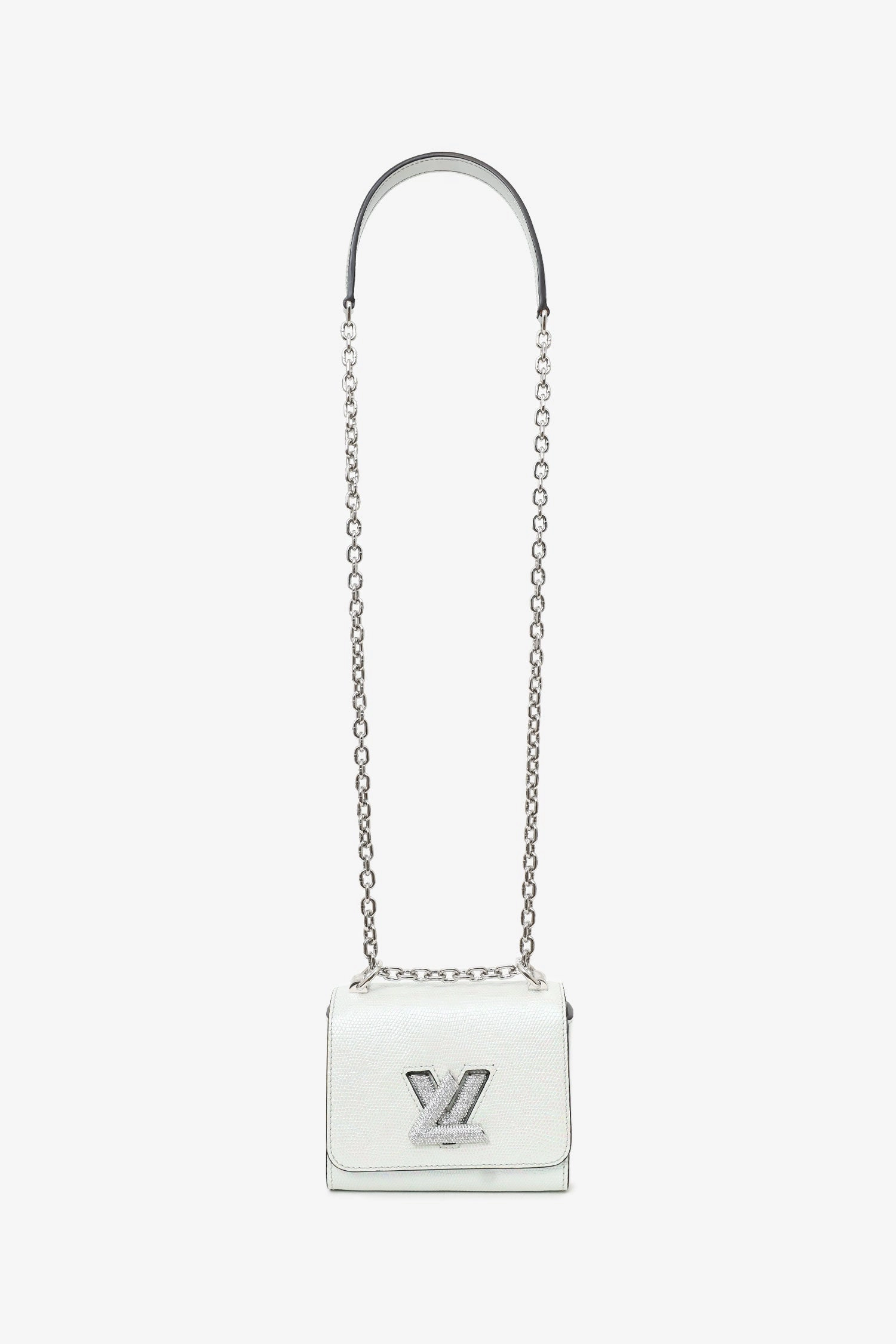 Louis Vuitton 2020 White Iridescent Karung Leather Twist Mini with Crystal Buckle