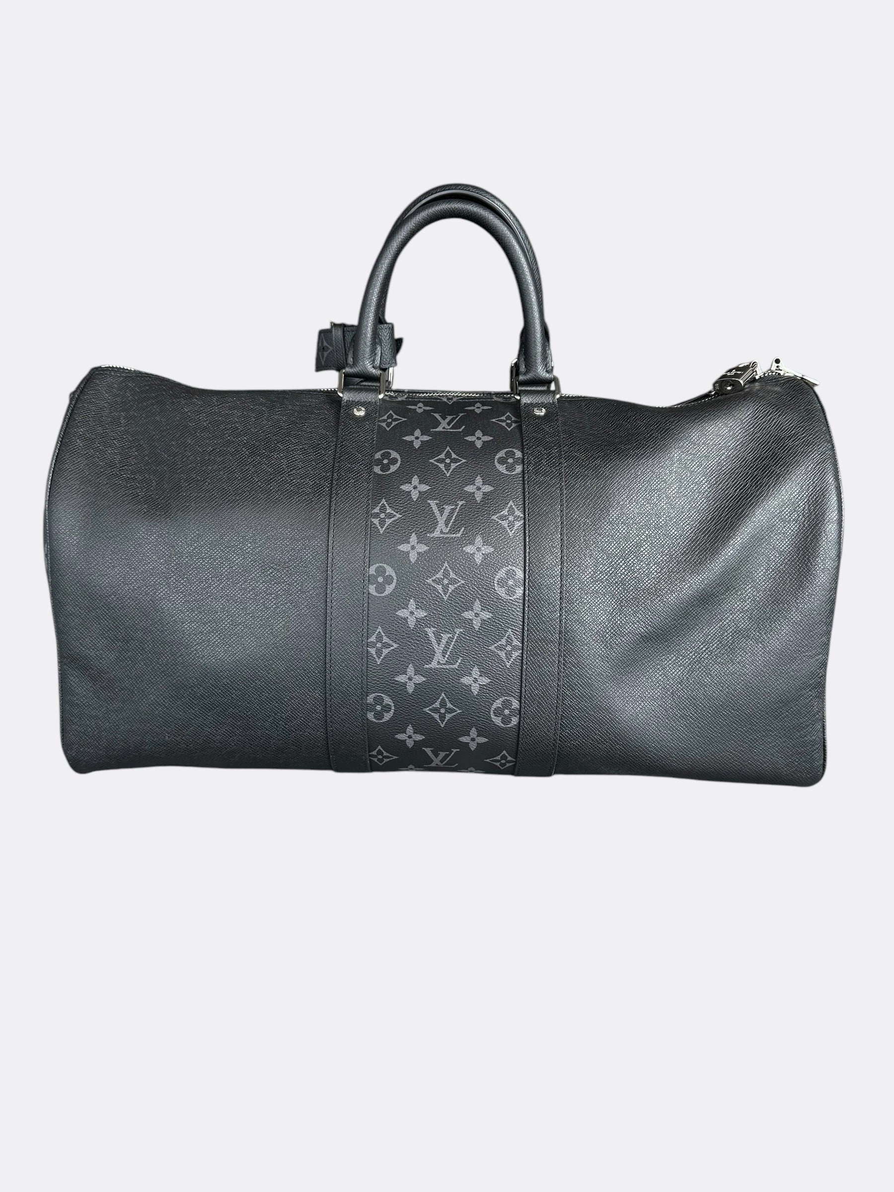 Louis Vuitton Black Taigarama Monogram Keepall 50