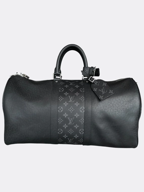 Louis Vuitton Black Taigarama Monogram Keepall 50
