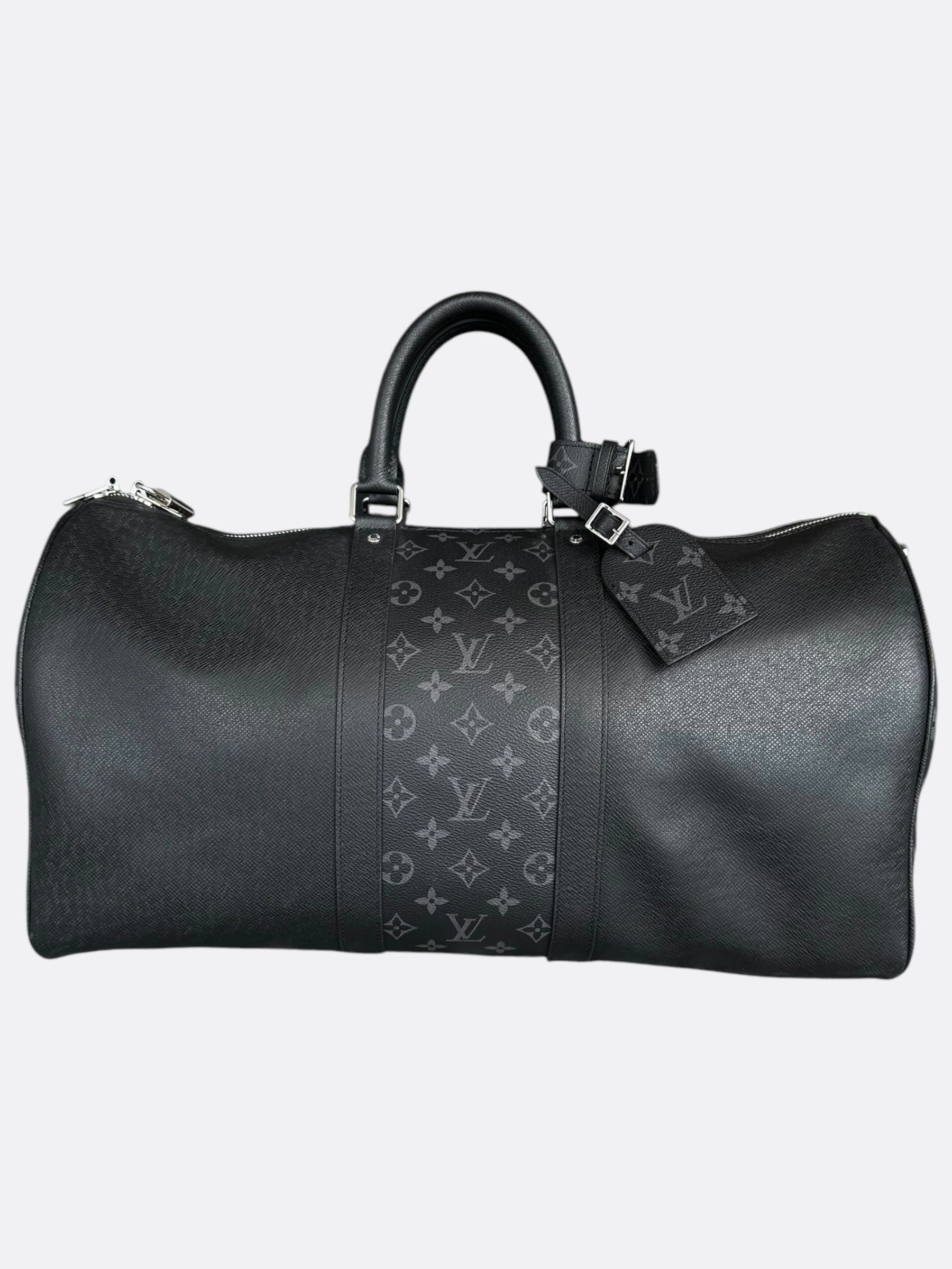Louis Vuitton Black Taigarama Monogram Keepall 50