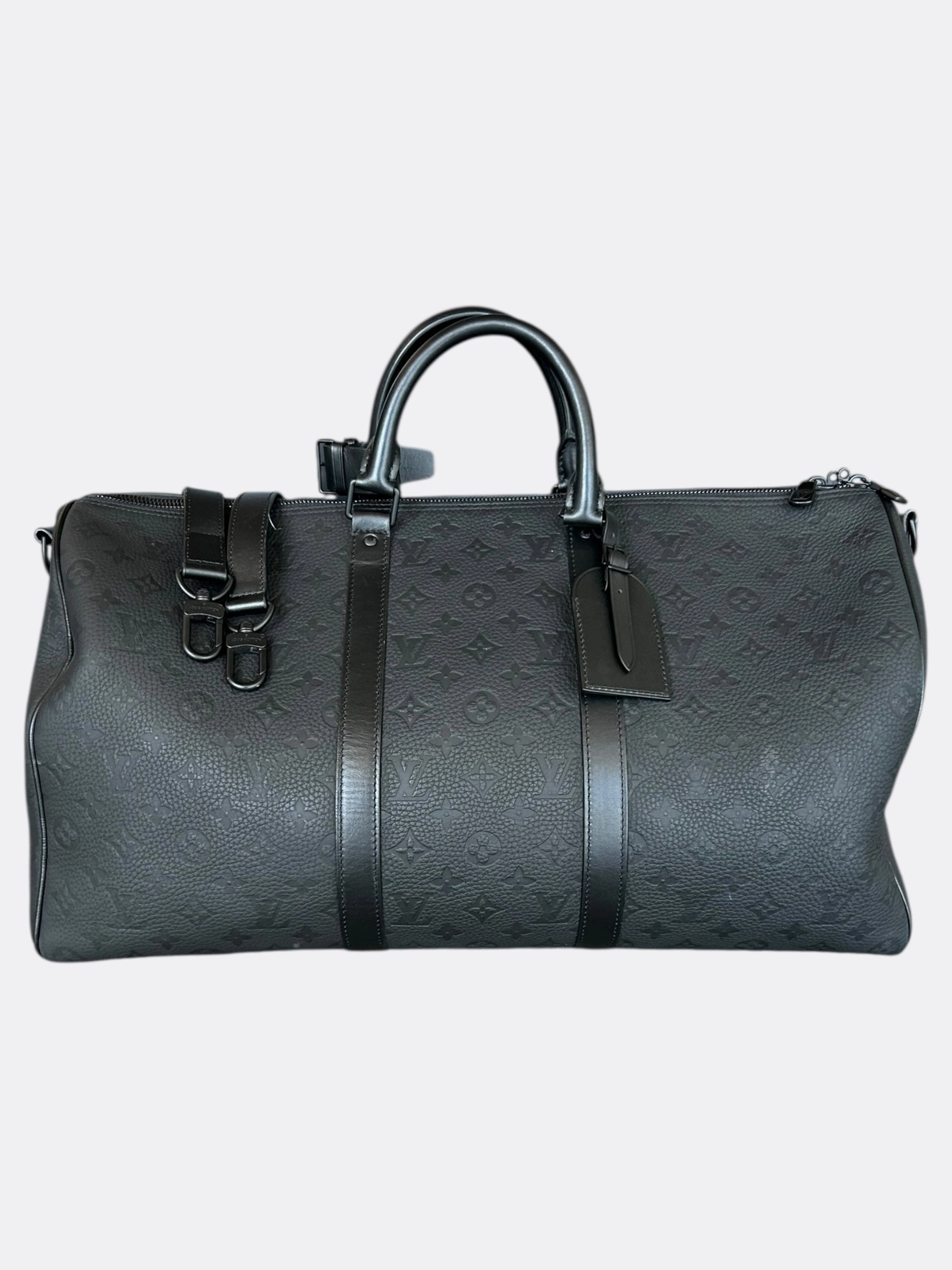 Louis Vuitton Black Taurillon Monogram Keepall 50
