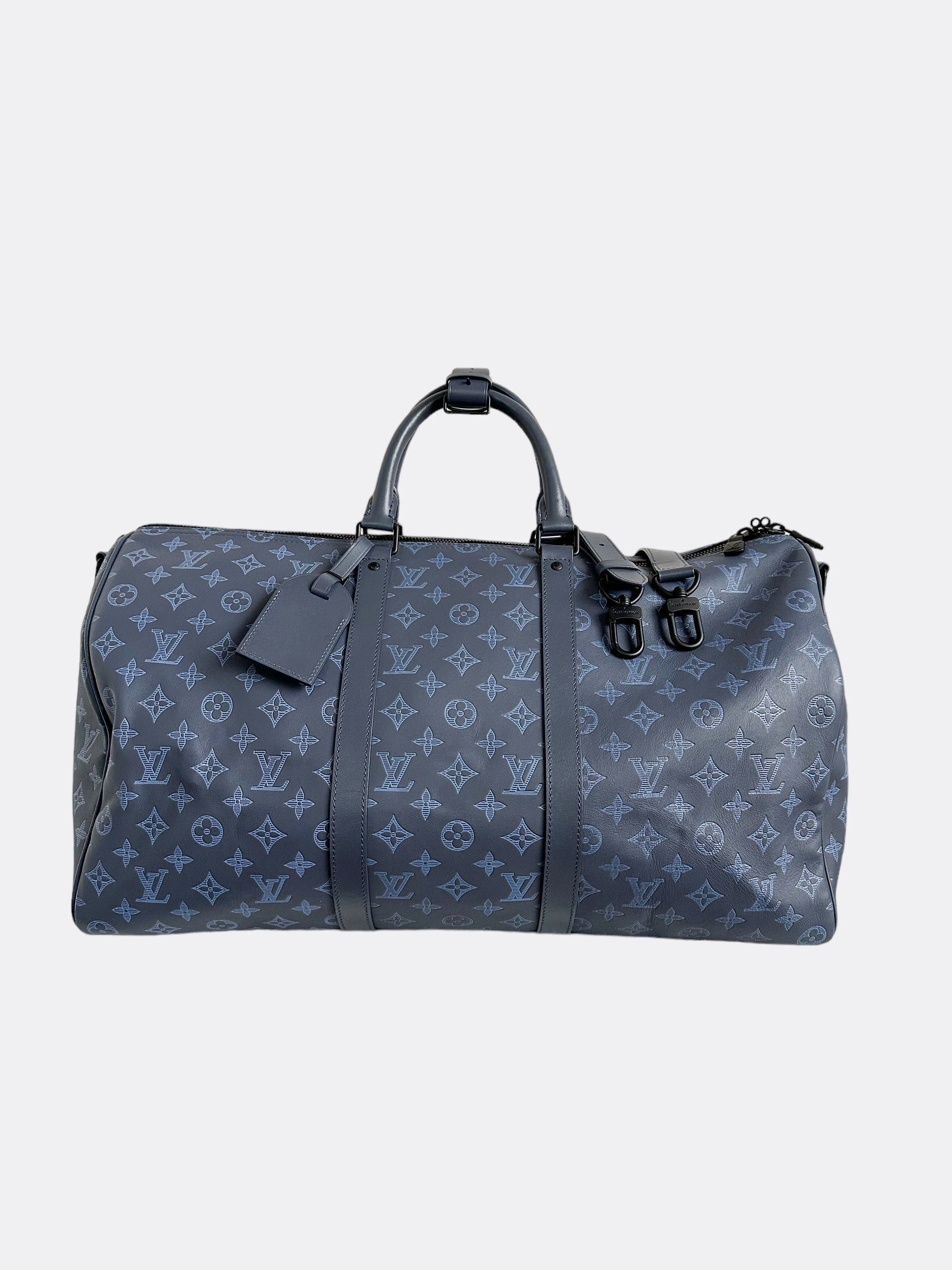 Louis Vuitton Blue Shadow Leather Monogram Keepall 50