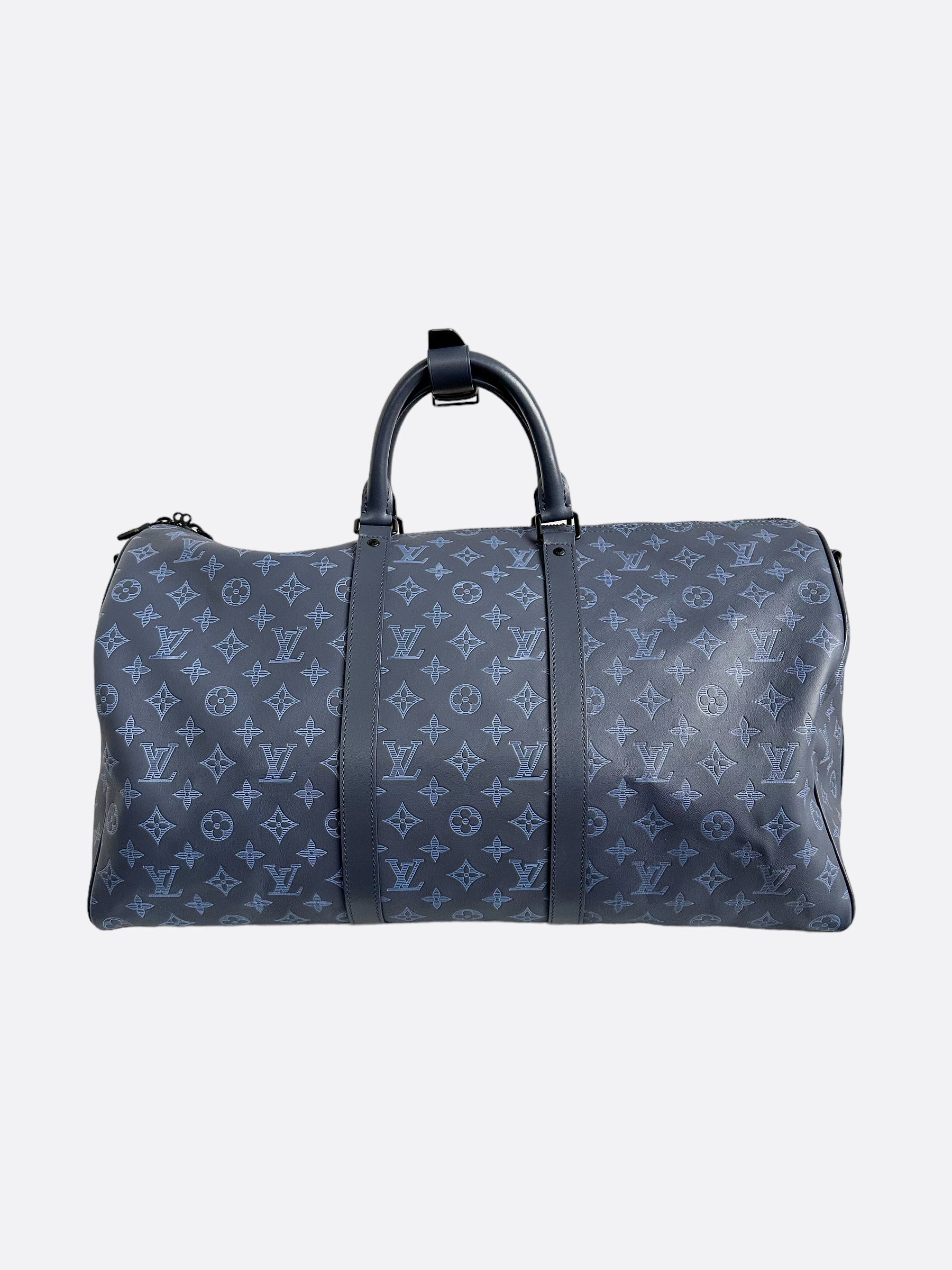 Louis Vuitton Blue Shadow Leather Monogram Keepall 50