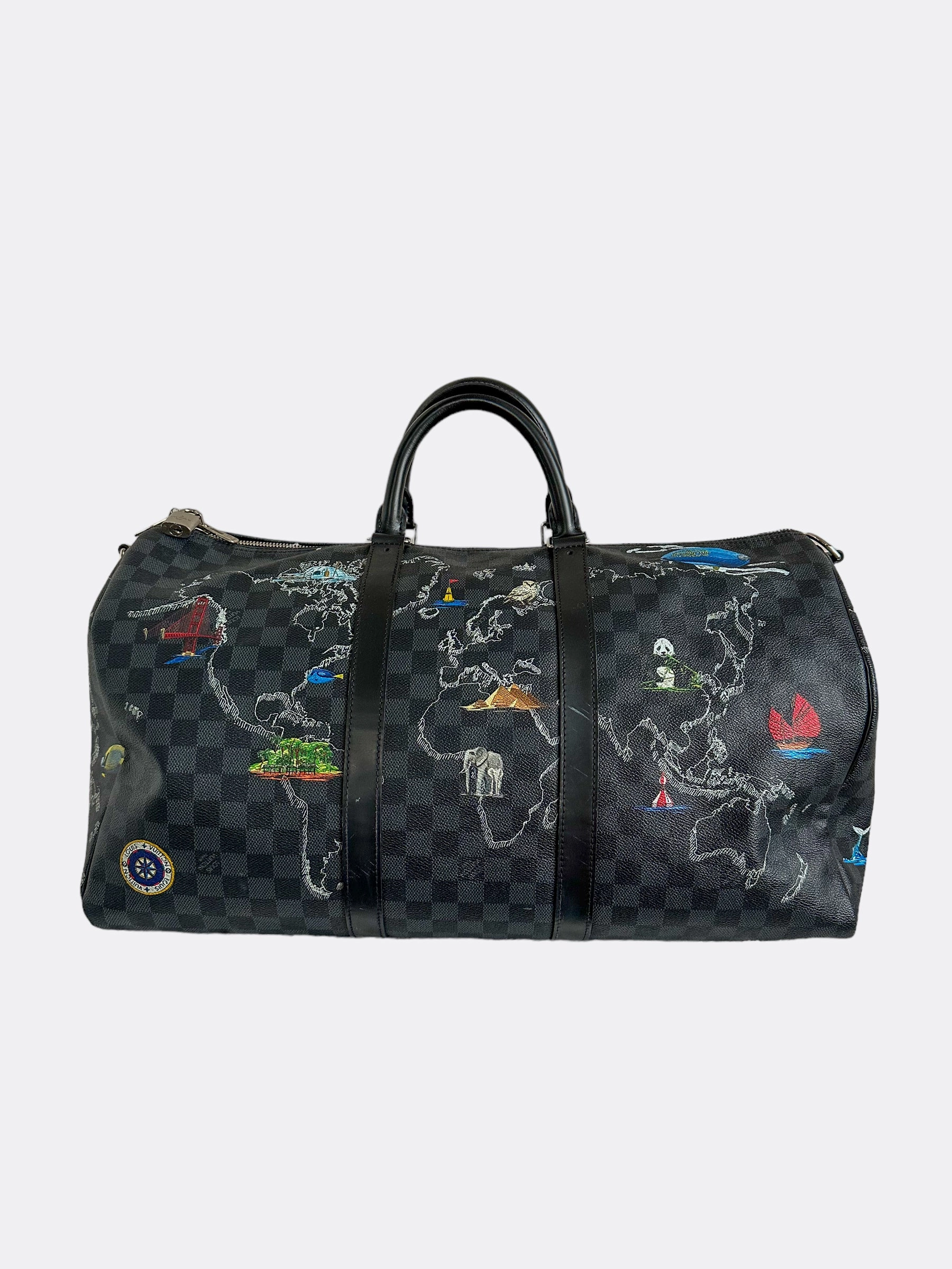 Louis Vuitton Damier Graphite Renaissance Map Keepall 50