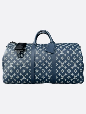 Louis Vuitton Navy & White Monogram Shadow Keepall 50