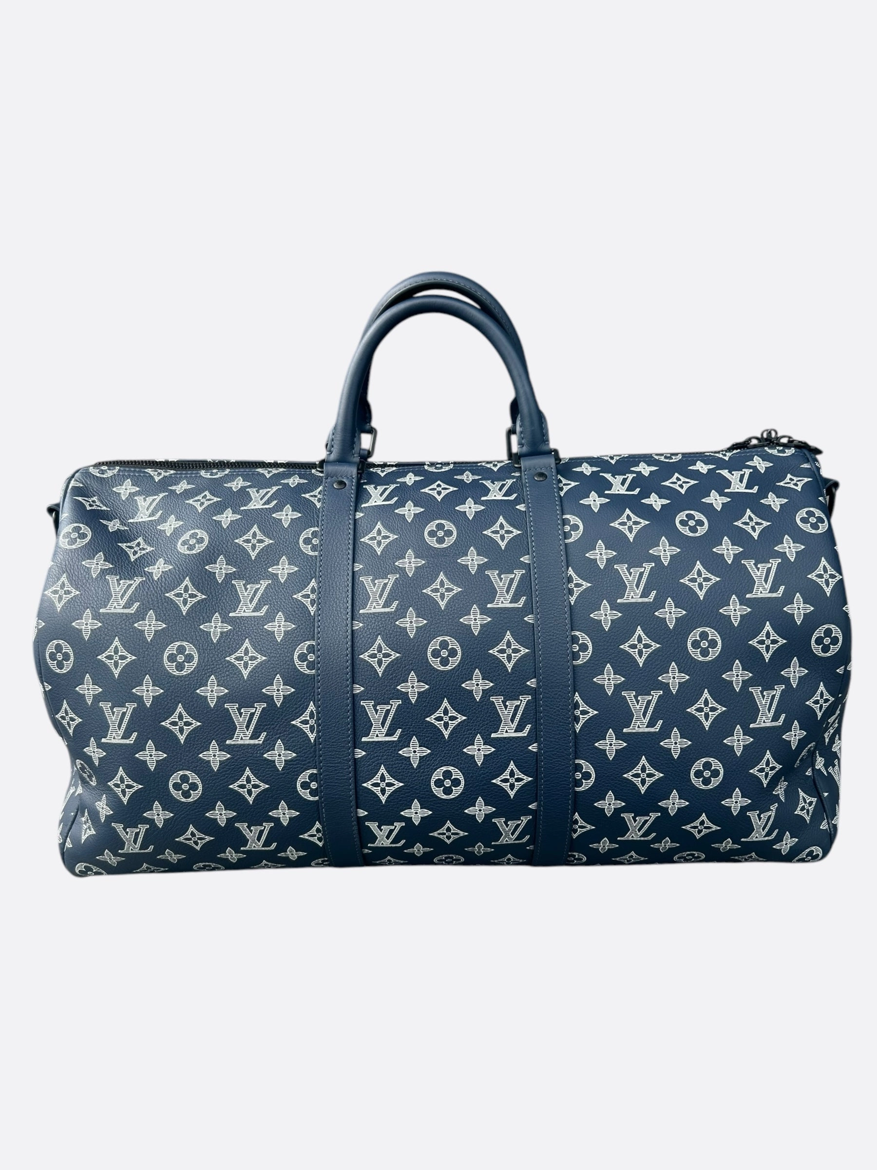 Louis Vuitton Navy & White Monogram Shadow Keepall 50