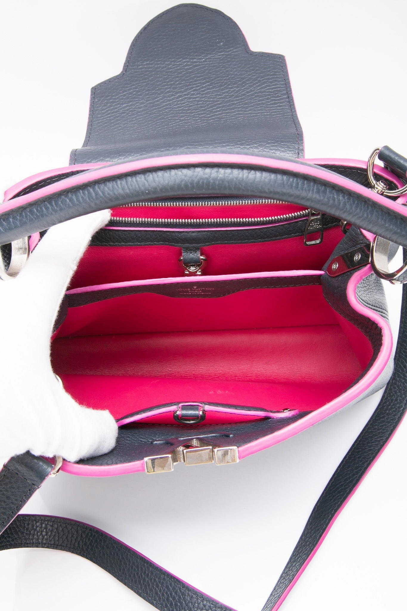LOUIS VUITTON Navy Blue Taurillon Capucines BB Crossbody Bag