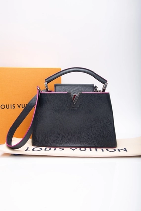 LOUIS VUITTON Navy Blue Taurillon Capucines BB Crossbody Bag