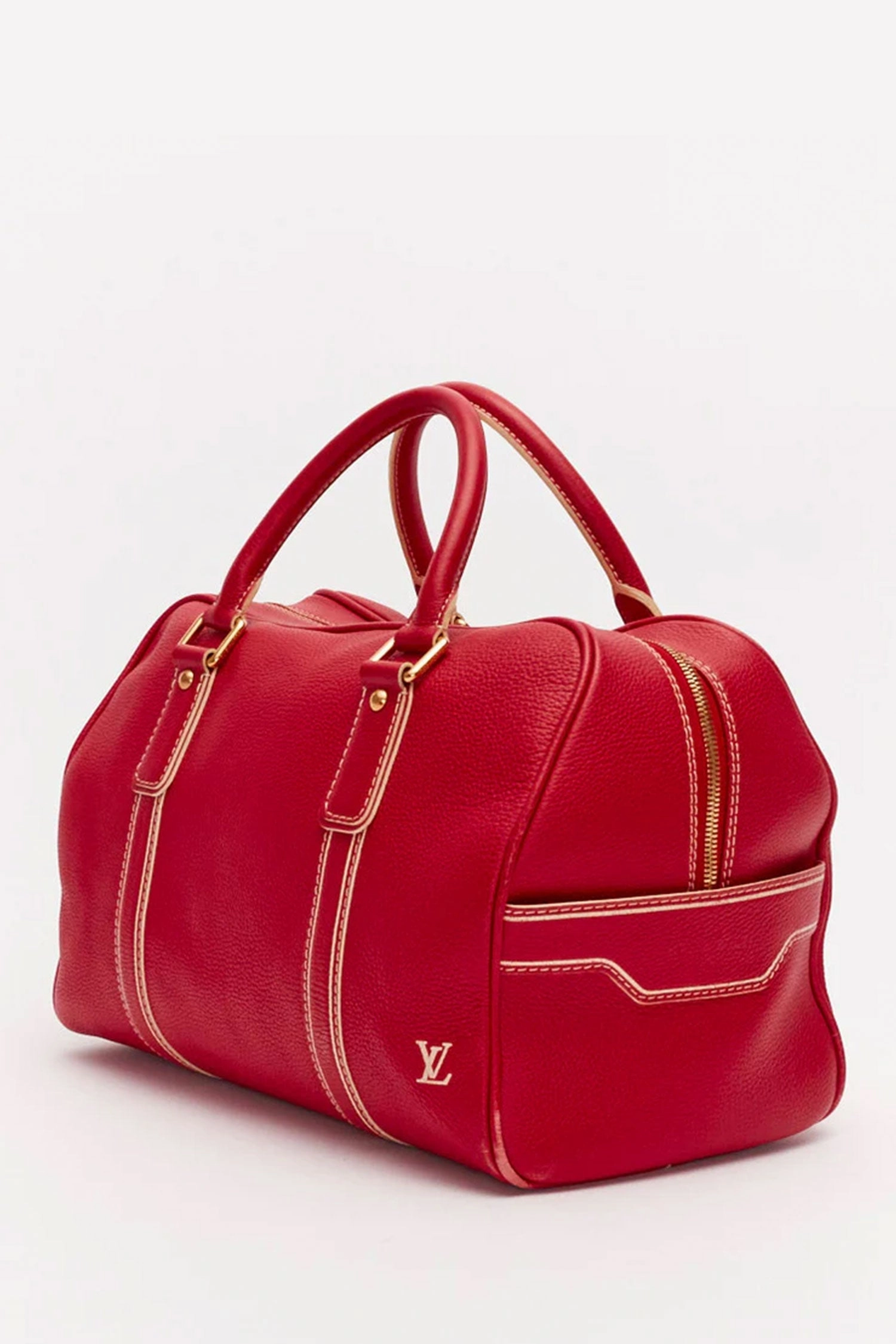 Louis Vuitton Red Leather Carryall Duffle Bag