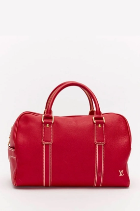 Louis Vuitton Red Leather Carryall Duffle Bag