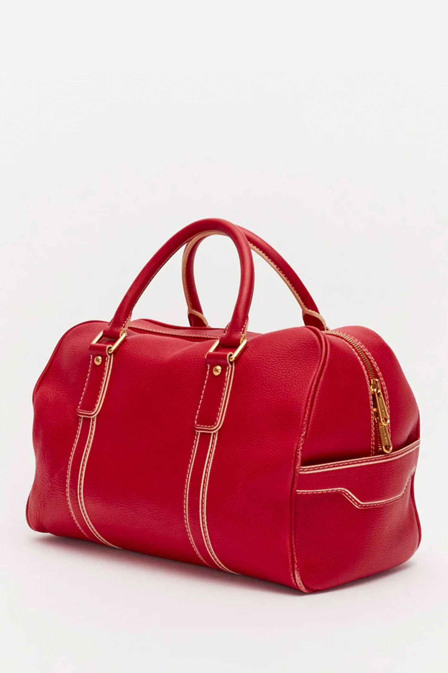 Louis Vuitton Red Leather Carryall Duffle Bag