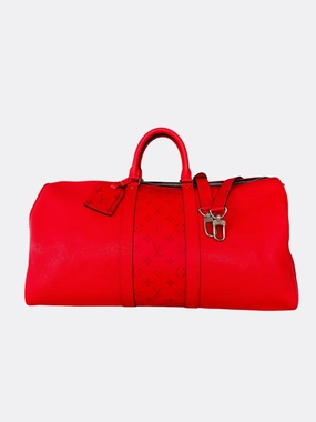 Louis Vuitton Red Taigarama Monogram Keepall 50