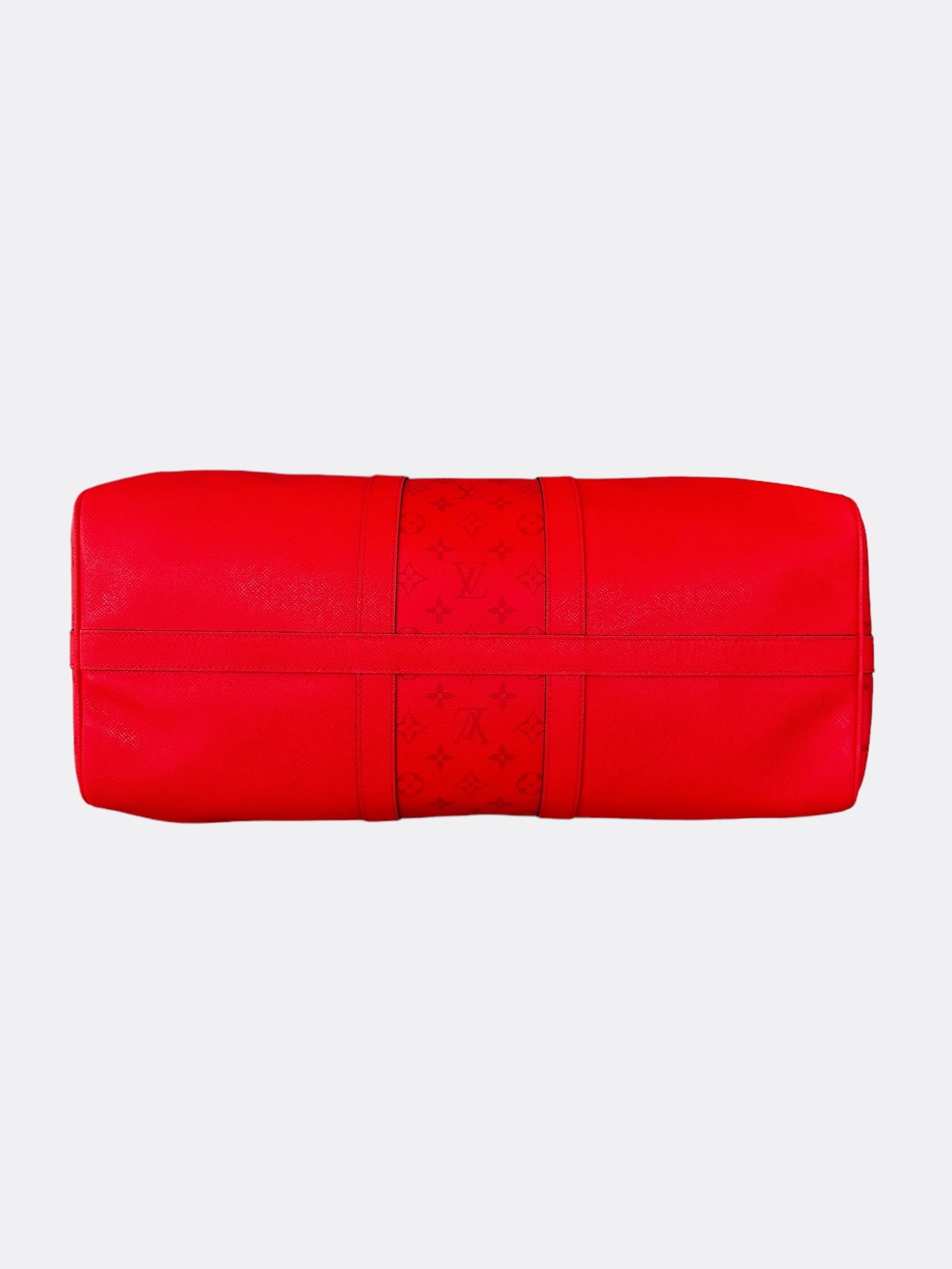 Louis Vuitton Red Taigarama Monogram Keepall 50