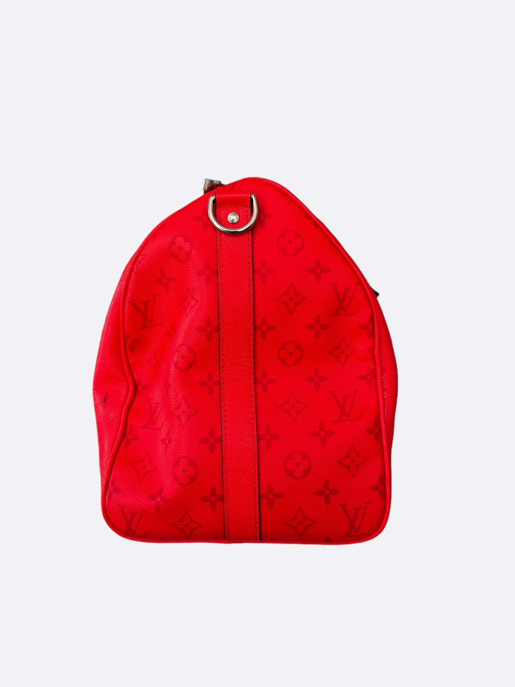 Louis Vuitton Red Taigarama Monogram Keepall 50